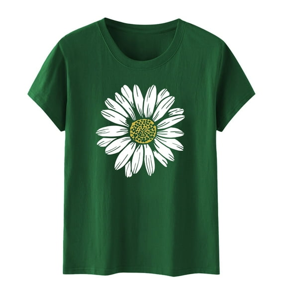 Weikingp Flower Shirts For Women Women Graphic Tees Women's I Simple Printing Europe And The States Men And Women Round Neck T Shirt Short Sleeve Tops For Women Green L