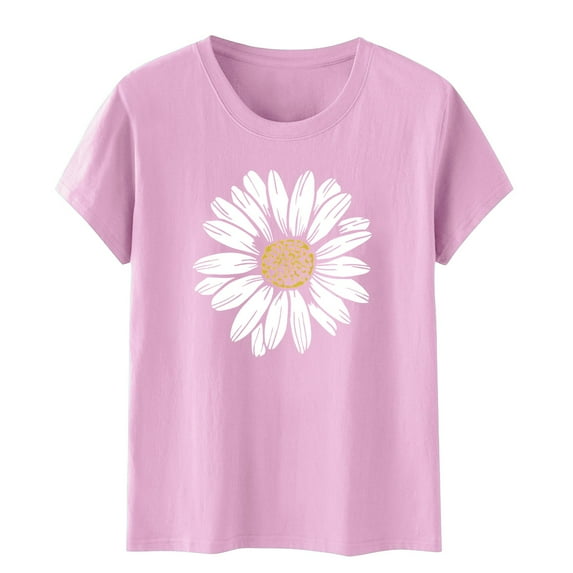 Weikingp Flower Shirts For Women Women Graphic Tees Women's I Simple Printing Europe And The States Men And Women Round Neck T Shirt Short Sleeve Tops For Women Pink XL