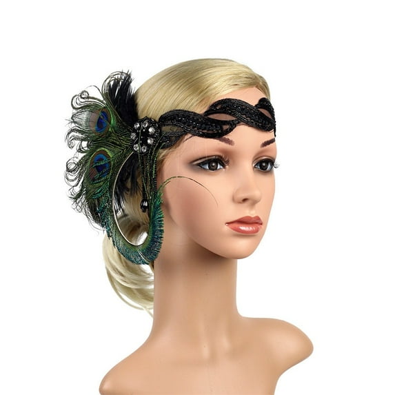 Weikingp Hair Ties 1920S Headpiece Feather Flapper Headband Great Gatsby Headdress Vintage Headbands for Women Bandanas for Women Head Scarf (Clearance) Green Other