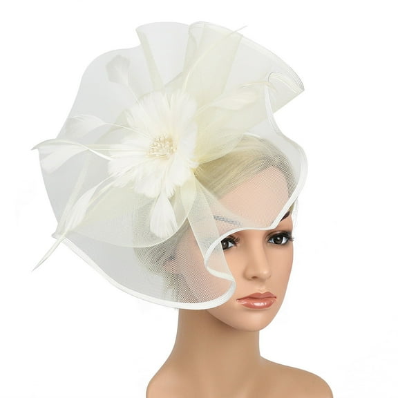 Weikingp Hats for Tea Party Funeral Hat with Veil Women Hat Headwear Church Feather Clip Fascinators Hat Wedding Party Cap for Fascinators Hats for Women Beige One Size