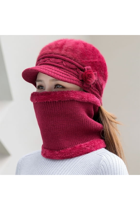 Hats for Women,Fleece Lined Womens Beanie Hat Winter Hat Scarf Set Women'S Winter Hat Middle and Old Warm Earmuff Hat Winter Hat Beanie Hats for Women Clearance Wine