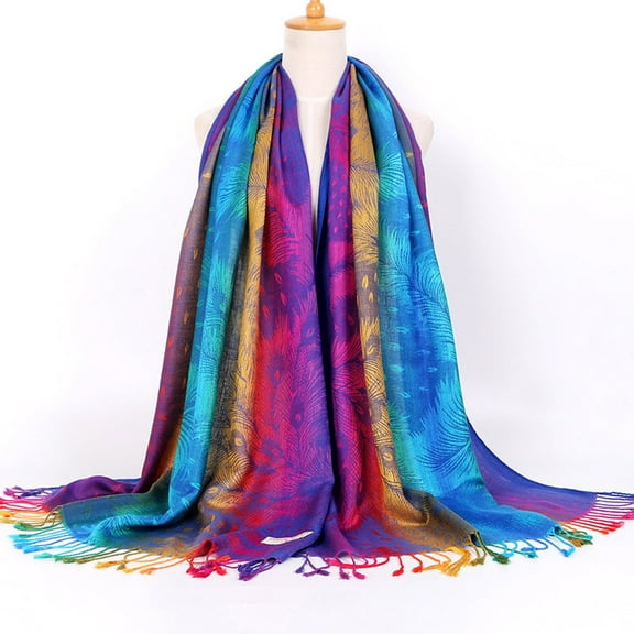 Weikingp Head Scarf for Women's Hair Long Scarf Women Lady Fashion Folk-Custom Retro Tassel Scarf Wrap Shawl Travel Scarves Neck Scarf for Women Blue One Size Clearance！