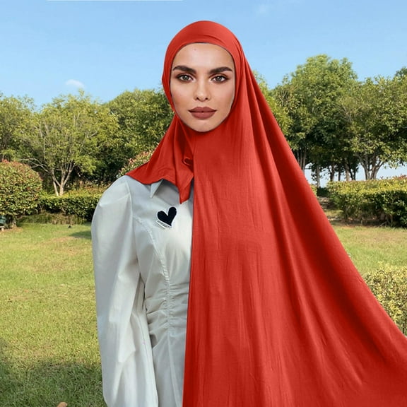 Weikingp Head Wraps for Women Hair Scarf Muslim Head Scarf Solid Color Long Scarf Wrap Scarves Cotton Scarf for Women Fashion Summer Hats for Women Orange One Size Clearance！
