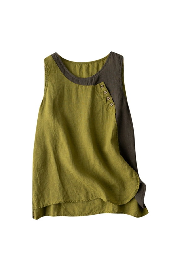 Linen Tank Tops for Women Racerback Tank Tops Sleeveless Linen Tops Ribbed Tank Tops Linen Cami Summer Linen Tank Tops Gauze Tank Tops Long Tank Tops Wide Tank Tops Green L