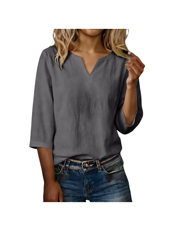 Linen Tunic,Button Down Shirt Women Blouses For Women Dressy Casual Long Workout Tops For Women Ribbed Tops For Women Womens Undershirts Gray S