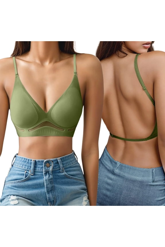 Low Back Bras for Women Wireless Backless Bra Backless Bra Convertible Bra Seamless Backless Bra Lightly Lined Bra Low Back Halter Bra Low Cut Bra Low Back Push Up Bra Nude Bralette Green