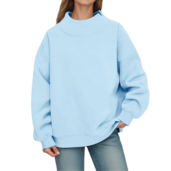 Weikingp Mockneck Sweatshirt Camping Sweatshirts High Neck Sweatshirt Cowl Neck Tops Fashion Clothing Turtleneck Tops Fall Sweatshirts for Women Oversized Mock Neck Sweatshirt Blue 2XL