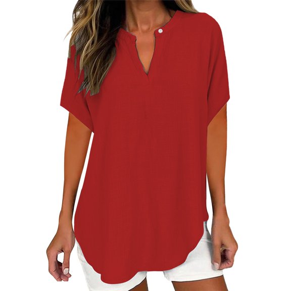 Weikingp Oversized Tshirts For Women V Neck Shirts For Women Womens V Neck T Shirts Tshirts Women Trendy Summer Tops Red 3XL