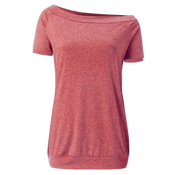 Weikingp Oversized Tshirts For Women Women's Summer Tops Women Boat Neck Short Sleeve Off Shoulder Solid Casual Loose T Shirt Tops Tshirts Shirts For Women Red 2XL