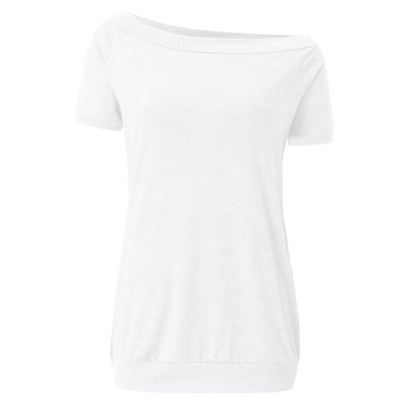 Weikingp Oversized Tshirts For Women Women's Summer Tops Women Boat Neck Short Sleeve Off Shoulder Solid Casual Loose T Shirt Tops Tshirts Shirts For Women White S