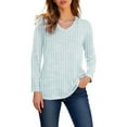 thumbnail image 1 of Weikingp Plain V Neck T Shirts Women Womens Long Sleeve Tops Summer Top Women Basic Long Sleeve Shirts For Women Thin Long Sleeve Shirts Women Blue S, 1 of 5