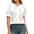 thumbnail image 1 of Weikingp Satin Tops For Women，Women's Silk Blouses Elegant Tops For Women Dressy Elegant Short Sleeve Satin Blouse Silk Top Satin Shirts For Women Formal Tops White S, 1 of 5