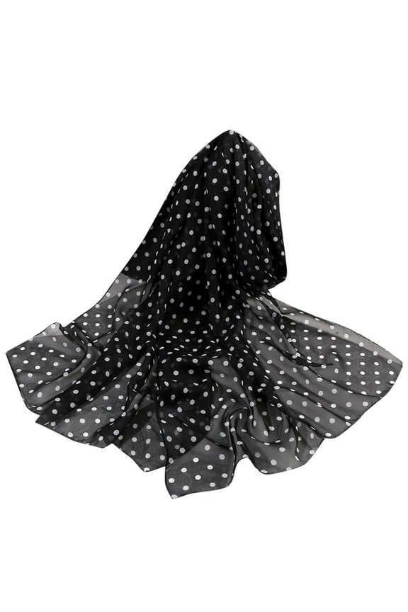 Scarf for Women 160*50Cm Women Dot Print Long Soft Wrap Scarf Simulation Silk Shawl Scarves Neck Scarf Warm Scarf () Black Polyester