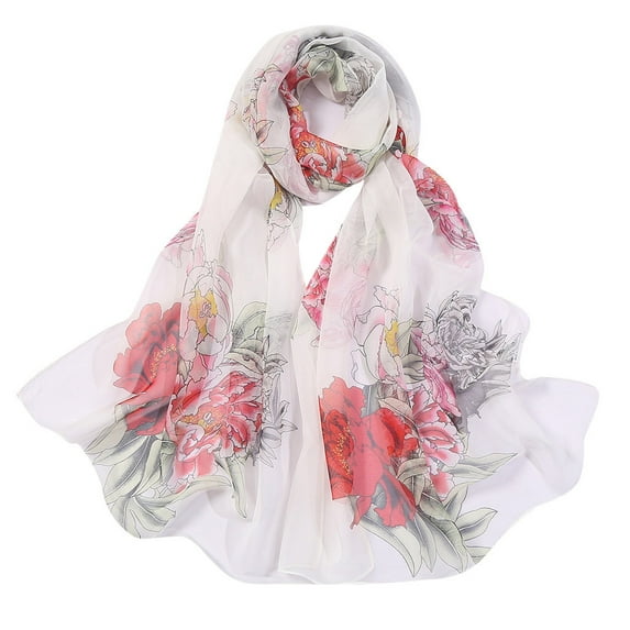 Weikingp Scarf for Women Fashion Women Flower Print Long Soft Wrap Scarf Simulation Silk Shawl Scarves Neck Scarf Warm Scarf () Khaki Polyester