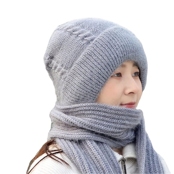 Weikingp Scarf for Women Integrated Ear Windproof Cap Scarf Knitting Thick Warm Ear Guard Hat Hooded Scarf Women Winter Knitted Hat Neck Scarf Warm Scarf () Grey Wool