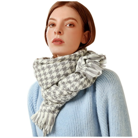 Weikingp Scarf for Women Women'S Fashion Winter Warm Soft Casual Tassel Houndstooth Printing Muffler Neck Scarf Warm Scarf (Clearance) Grey Acrylic