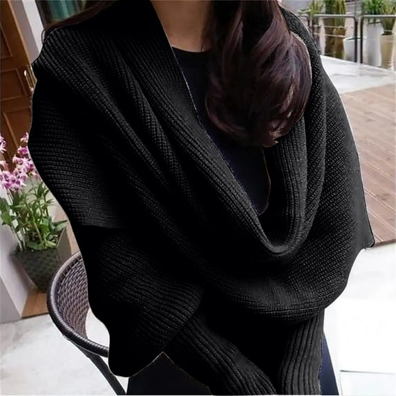 Weikingp Shawl for Women Womens Wraps and Shawls Utrum Knitted Cable Wrap for Women Cropped Sweater Womens Wrap Sweater Knitted Scarf Sweater Ponchos for Women Black A Clearance!