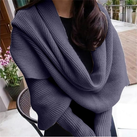 Weikingp Shawl for Women Womens Wraps and Shawls Utrum Knitted Cable Wrap for Women Cropped Sweater Womens Wrap Sweater Knitted Scarf Sweater Ponchos for Women Blue A Clearance！