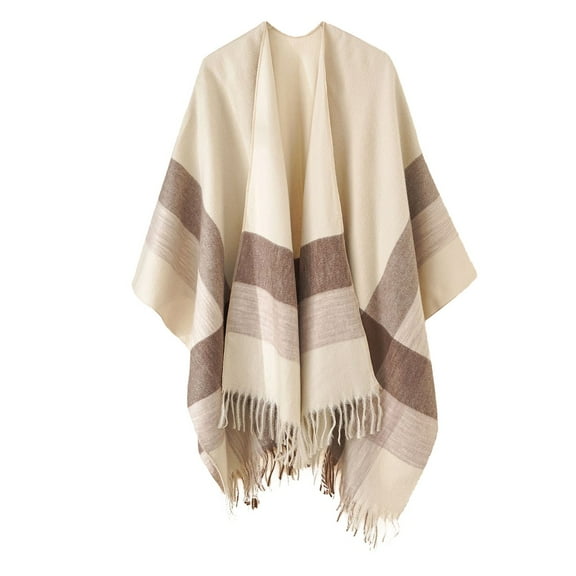 Weikingp Shawl Wraps for Women Womens Stripe Color Blocking Color Blocking Autumn Spring Winter Windproof Warm Fashion Cloak Shawl Cardigan Shawl () A Polyester,Cotton