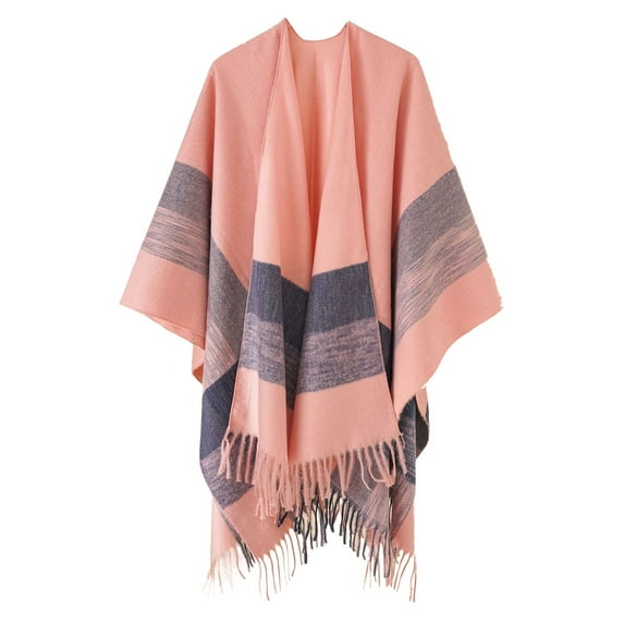 Weikingp Shawl Wraps for Women Womens Stripe Color Blocking Color Blocking Autumn Spring Winter Windproof Warm Fashion Cloak Shawl Cardigan Shawl (Clearance) Pink Polyester,Cotton