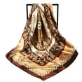 thumbnail image 1 of Weikingp Silk Scarf Women Casual Scarf Silk Flower Printed Silk Scarf Printing Square Scarf Turban Silk Hair Ties Silk Scarves () Coffee Polyester, 1 of 3