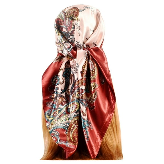 Weikingp Silk Scarf Womens Spring Summer Prints Satin Cashew Flower Prints Square Scarf Silk Hair Ties Silk Scarves () Red Satin