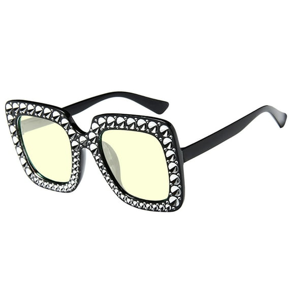 Weikingp Sunglasses Womens Rystal Oversized Sunglasses Women Square Diamond Sunglasses Retro Rectangle Eyewear Vintage Glasses Sunglasses Men Womens Sunglasses (Clearance) Yellow AC