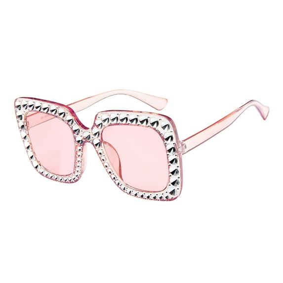 Weikingp Sunglasses Womens Rystal Oversized Sunglasses Women Square Diamond Sunglasses Retro Rectangle Eyewear Vintage Glasses Sunglasses Men Womens Sunglasses (Clearance) Pink AC