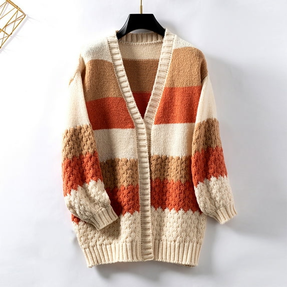 Weikingp Sweaters for Women,Cardigan European and American Solid Color Mid Length Coarse Sweater Sweater Women Winter Coats for Women Cardigan Sweaters for Women Clearance Orange L