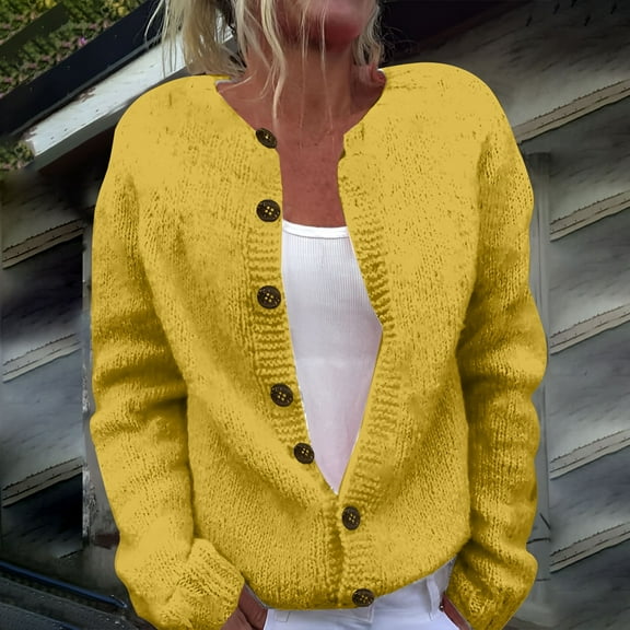 Weikingp Sweaters for Women,Women'S Autumn and Winter Warm Sweater Imitation Knitted Cardigan Long Sleeved Sweater Coat Cable Knit Sweater Women Cardigan Sweaters for Women Yellow 2Xl
