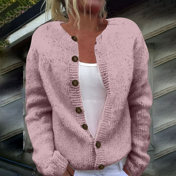 Weikingp Sweaters for Women,Women'S Autumn and Winter Warm Sweater Imitation Knitted Cardigan Long Sleeved Sweater Coat Cable Knit Sweater Women Cardigan Sweaters for Women Clearance Pink Xl