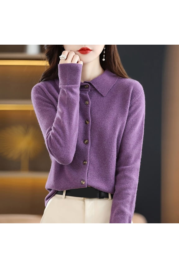 Sweaters for Women,Wool Sweaters Women'S Fall Winter Warm Soft Knitted Shirt Lapel Collar Cardigan Long Sleeves Cable Knit Sweater Women Cardigan Sweaters for Women Purple 2Xl
