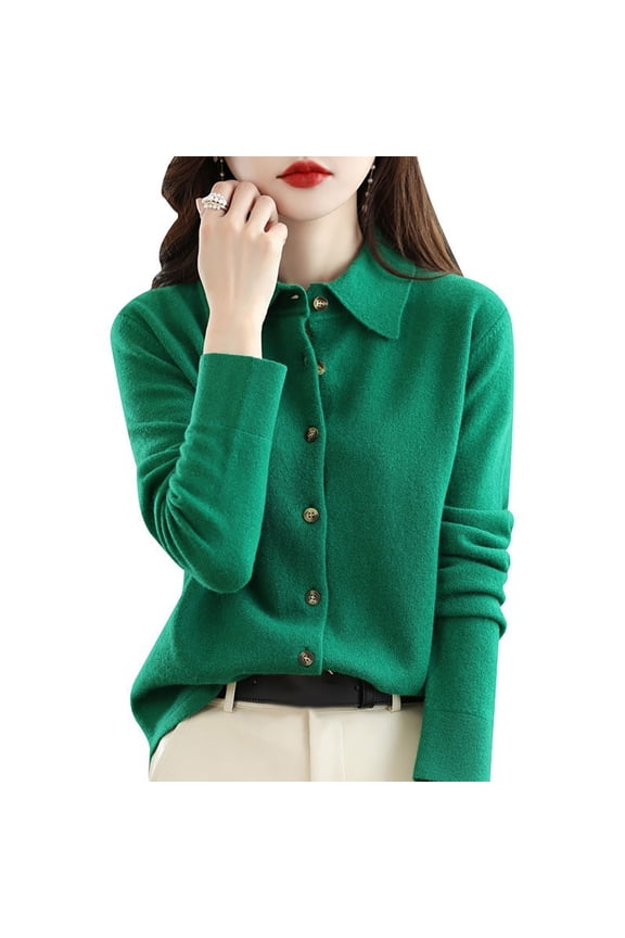Sweaters for Women,Wool Sweaters Women'S Fall Winter Warm Soft Knitted Shirt Lapel Collar Cardigan Long Sleeves Cable Knit Sweater Women Cardigan Sweaters for Women Green S