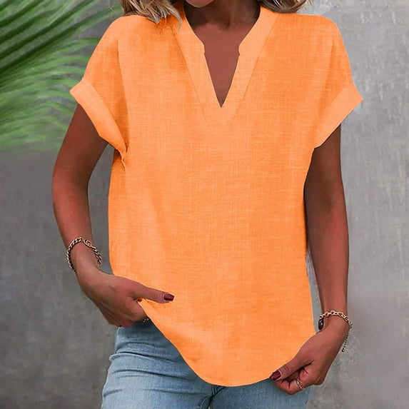 Weikingp T Shirts For Women Clearance,Women'S Fashion Casual V Neck Short Sleeve Top T Shirt V Neck T Shirts For Women Womens Tops Orange M