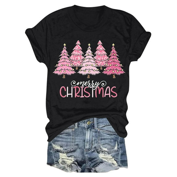 Weikingp T Shirts For Women Clearance,Christmas Shirts For Women Merry And Christmas Shirt Xmas Tree Graphic Holiday T Shirt Tops Crew Neck Womens Tops Dark Blue S