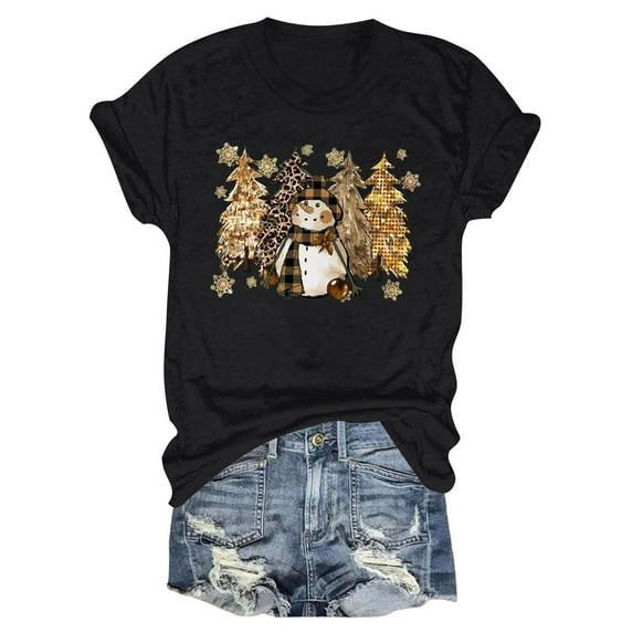 Weikingp T Shirts For Women Clearance,Christmas Shirts For Women Merry And Christmas Shirt Xmas Tree Graphic Holiday T Shirt Tops Crew Neck Womens Tops Pink S