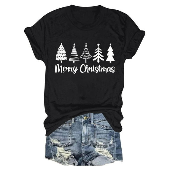 Weikingp T Shirts For Women Clearance,Christmas Shirts For Women Merry And Christmas Shirt Xmas Tree Graphic Holiday T Shirt Tops Crew Neck Womens Tops White 3Xl