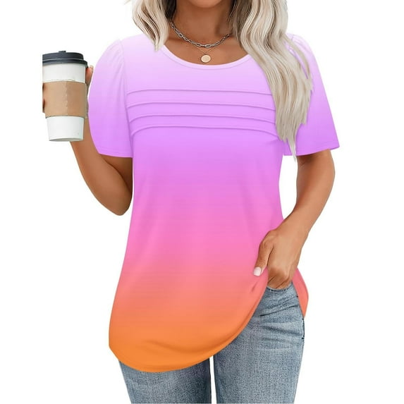 Weikingp T Shirts For Women ,Plus Size Womens Blouses Casual Tunic Tops For Women Loose Fit Short Sleeve Women'S Trendy Gradient Tshirts Crew Neck Womens Tops Pink 3Xl