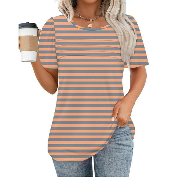 Weikingp T Shirts For Women Clearance,Plus Size Womens Blouses Casual Tunic Tops For Women Loose Fit Short Sleeve Women'S Trendy Gradient Tshirts Crew Neck Womens Tops Rose Gold L