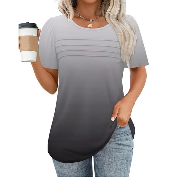 Weikingp T Shirts For Women Clearance,Plus Size Womens Blouses Casual Tunic Tops For Women Loose Fit Short Sleeve Women'S Trendy Gradient Tshirts Crew Neck Womens Tops Grey 3Xl
