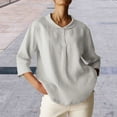 thumbnail image 1 of Weikingp T Shirts For Women Clearance,Womens Button Down Shirts Color Block Casual 3/4 Sleeve Cotton Linen Causal Blouses Tops Work Blouse Tops V Neck T Shirts For Women Womens Tops Grey S, 1 of 4