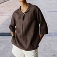 thumbnail image 1 of Weikingp T Shirts For Women Clearance,Womens Button Down Shirts Color Block Casual 3/4 Sleeve Cotton Linen Causal Blouses Tops Work Blouse Tops V Neck T Shirts For Women Womens Tops Brown 3Xl, 1 of 4