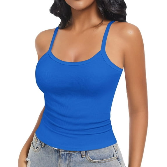 Weikingp Vest Tops For Women Built In Bra Tank Tops For Women Casual Tops For Women Plus Size Tank Tops For Women Halter Neck Tank Top Blue L Clearance!