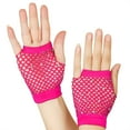 thumbnail image 1 of Weikingp Warm Gloves Mesh Short Gloves Party Punk Half Finger Mesh Stretch Color Diamond Gloves (Clearance) Hot Pink polyester, 1 of 3