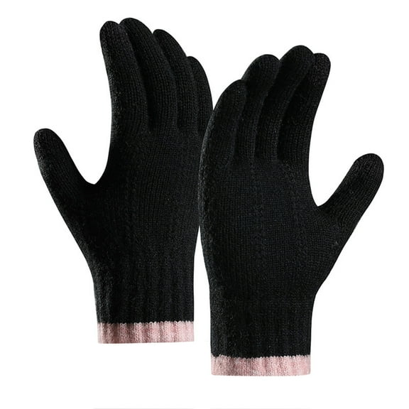 Weikingp Warm Gloves Winter Teenagers Women Keep Warm Touching Screen Knit Gloves Elastic Cuff Soft Full Finger Gloves Mitten () Black Polyester