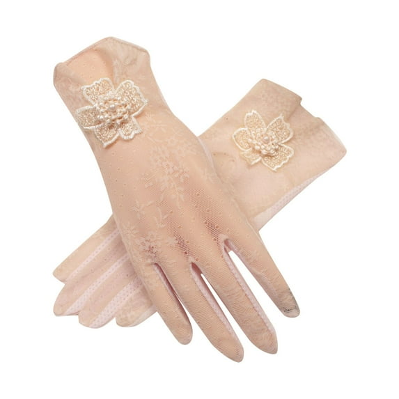 Weikingp Warm Gloves Women Solid Color Lace Pattern Thin Ice Silk Antiskid Breathable Short Sunscreen Gloves () Beige Lace