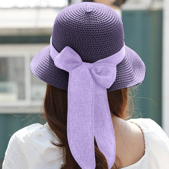 Weikingp Wide Brim Hats for Women Floppy Hat Women's Holiday Sun Summer Hat Beach Sun Baseball Caps Cowboy Hats for Women Purple One Size Clearance！