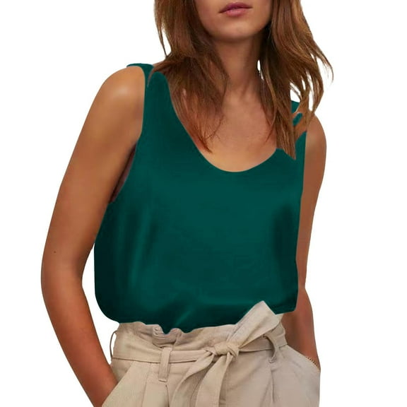 Weikingp Wide Strap Tank Tops For Women Women Blouses Camisole With Built In Bra For Women Womens Tops Casual Loose Tank Green 2XL