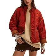 WEIKINGP Winter&nbsp;Coats for Women,Internos Womens Quilted Jacket Lightweight Winter Striped Stand Collar Padded Puffer Cardigan Coat with Pockets Abrigos De Mujer Invierno En Oferta Clearance L