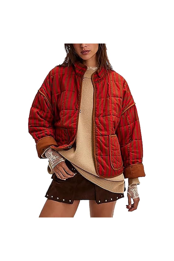 Winter Coats for Women,Internos Womens Quilted Jacket Lightweight Winter Striped Stand Collar Padded Puffer Cardigan Coat with Pockets Abrigos De Mujer Invierno En Oferta L
